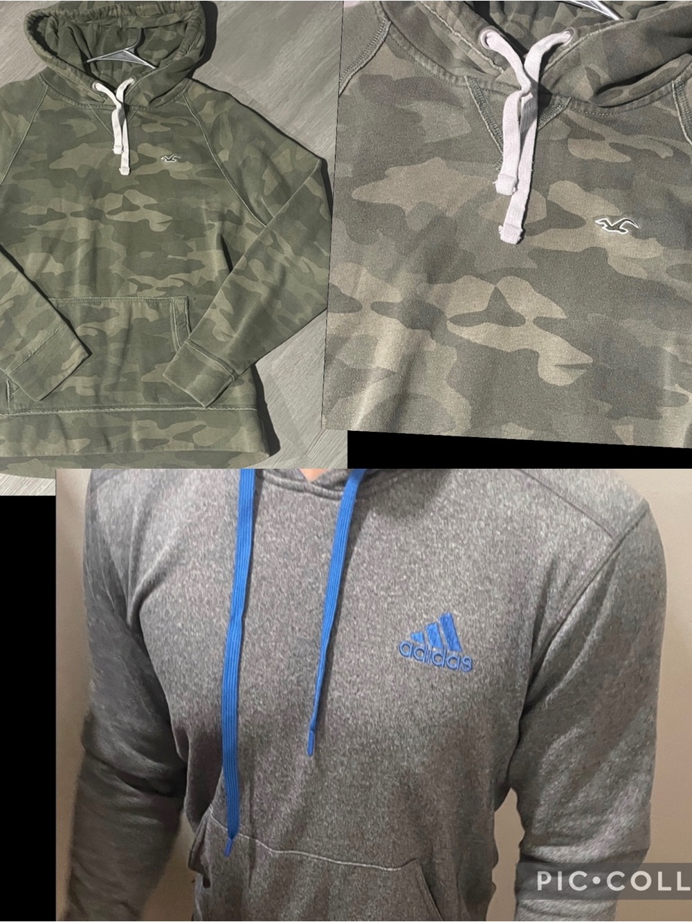 Hollister Olive Camo Pullover Hoodie with White Drawcord